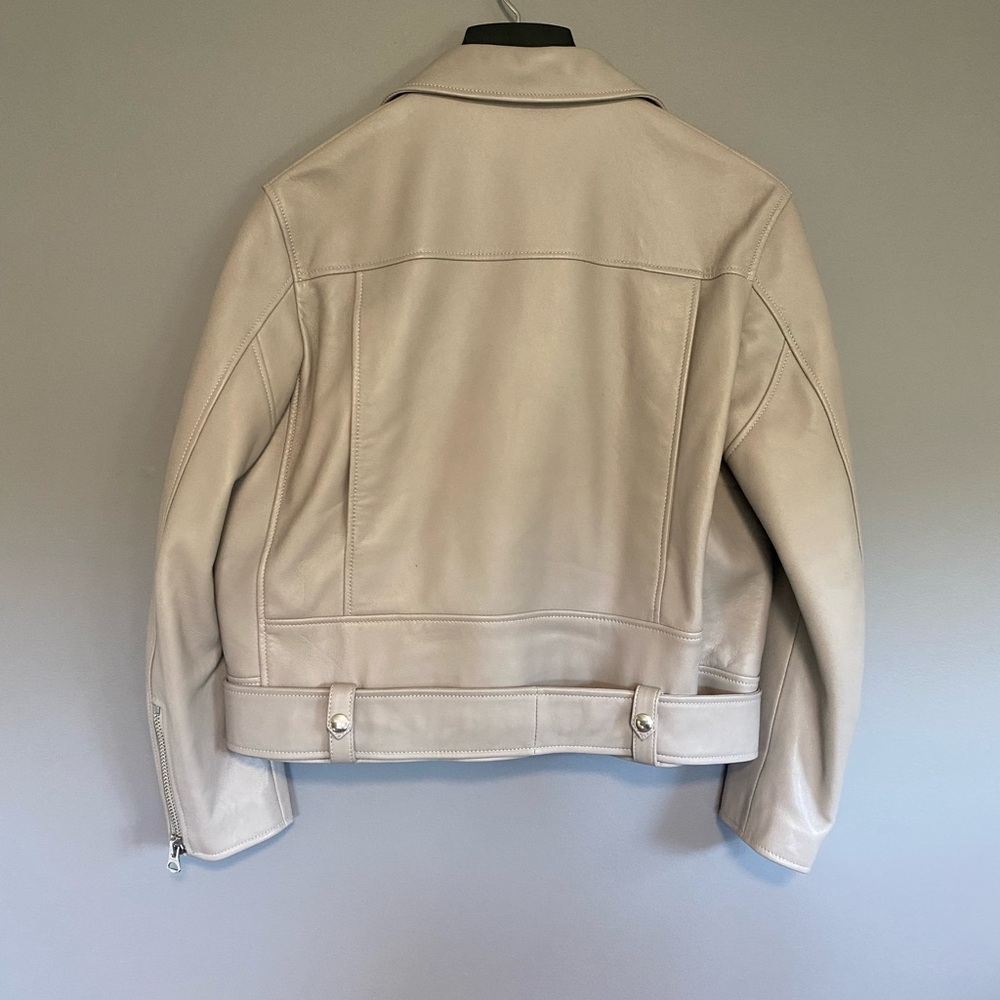 Acne Studios Merlyn Oversized Leather Moto Jacket 38 Dove Gray Lamb Leather - Picture 5 of 16